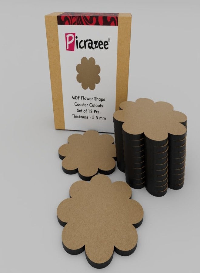 PICRAZEE مجموعة قواعد أكواب خشبية من خشب MDF من PICRAZEE على شكل زهرة، مكونة من 12 قطعة، مناسبة للأعمال اليدوية، وفن الماندالا، وفن الراتنج، والرسم، ومجموعة أدوات تزيين الحرف اليدوية، مقاس 4 بوصة (FL_12). - Image 1